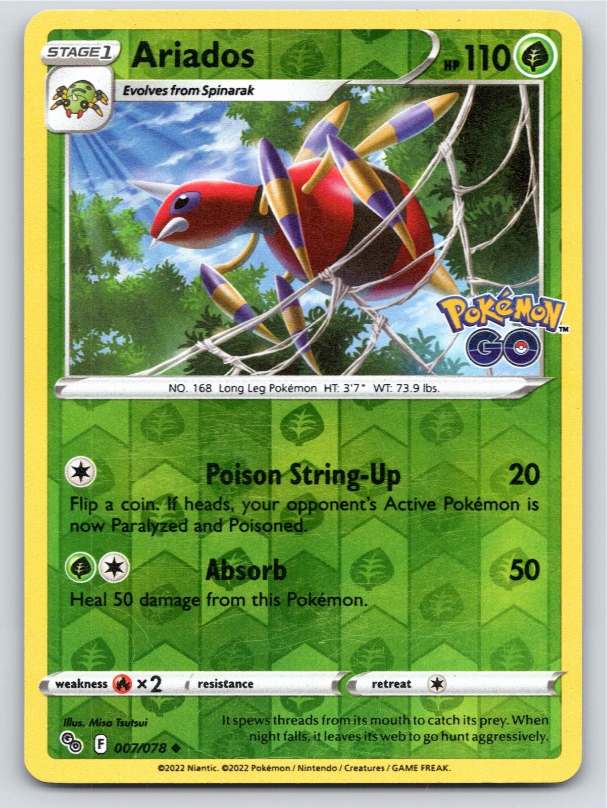 2022 POKEMON ARIADOS POKEMON GO 007/078 REVERSE HOLO UNCOMMON NM A45386 FREE S&H