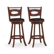2 Pieces 24/29 Inch Swivel Bar Stools with Curved Backrest and Seat Cushions