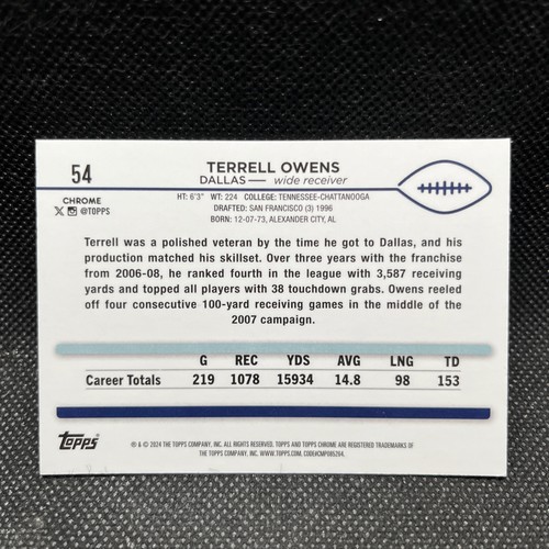 2024 Topps Chrome Sapphire Terrell Owens #54 Cowboys - Bild 2 von 2