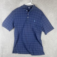 Polo Ralph Lauren Polo Shirt Mens Large Blue Check Polo Golf Short Slv Pony Logo