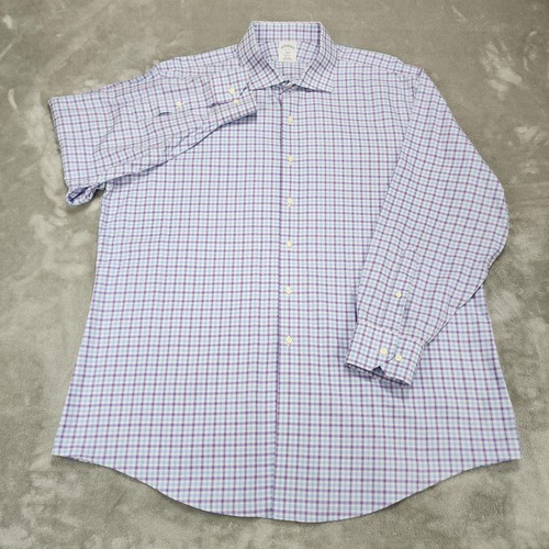 Brooks Brothers Shirt Mens 18 Purple Blue Plaid Regent Non Iron 1818 Button Down - Bild 1 von 11