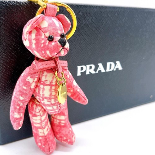 PRADA Teddybär Anhänger Schlüsselanhänger Ring Taschenanhänger rosa weiß gold Beschläge 11cm - Bild 1 von 12