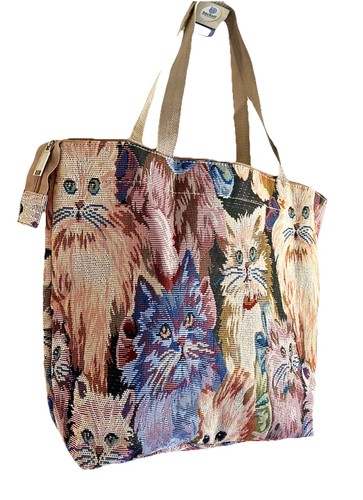 Vintage Yuhang Luggage /Travel Cat Print Cosmetic &Tote Bag - Picture 2 of 6
