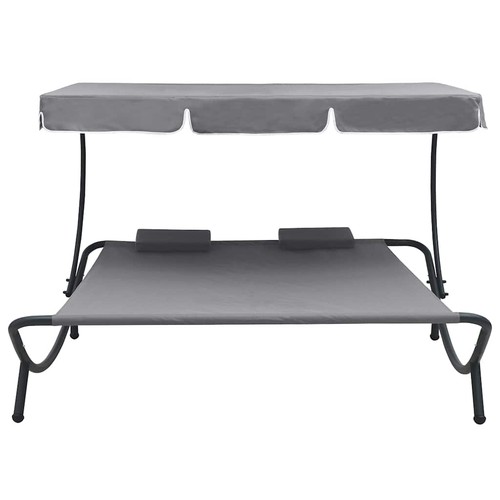 Outdoor Double Chaise Lounge Patio Lounge Bed with Canopy and Pillows vidaXL - Picture 2 of 56