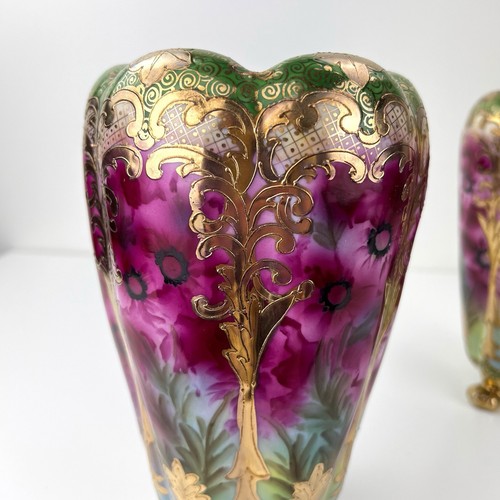 ANTICHI VASI GIAPPONESI NIPPON MORIAGE fiori rosa dipinti a mano set di 2 - Foto 9 di 16