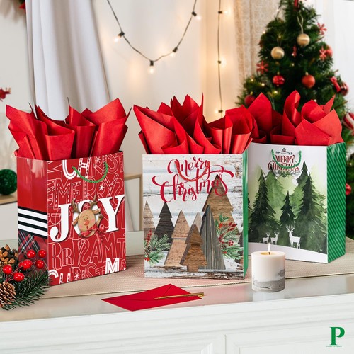 24 große Weihnachtsgeschenktüten Großpackung mit Griffen, 26 Seidenpapier und 60 Stück... - Bild 3 von 5