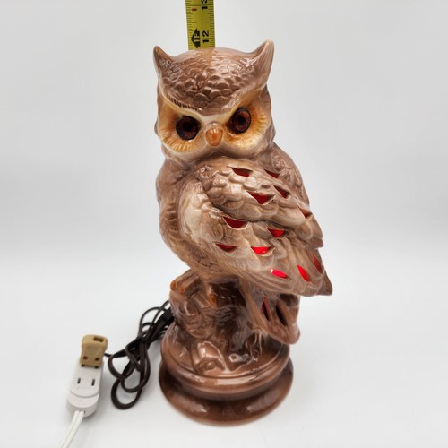 Vintage 1970s Ceramic Owl Accent Nightlight 12" Lamp Glowing Eyes RARE - Picture 17 of 19