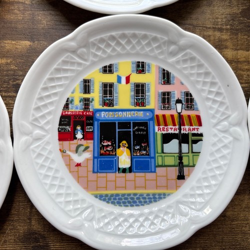 Philippe Deshoulieres Porcelain Limoges Merchant Row Appetizer Plates Set Of 6 - Picture 5 of 10