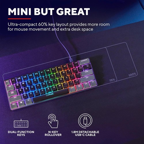 Trust Gaming GXT 867 Acira 60% Mechanical Keyboard UK Layout, RGB...  - Picture 4 of 12