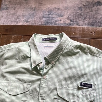 Columbia PFG Super Bonehead Men's XXL Green/White Gingham Button-Down Ss Shirt