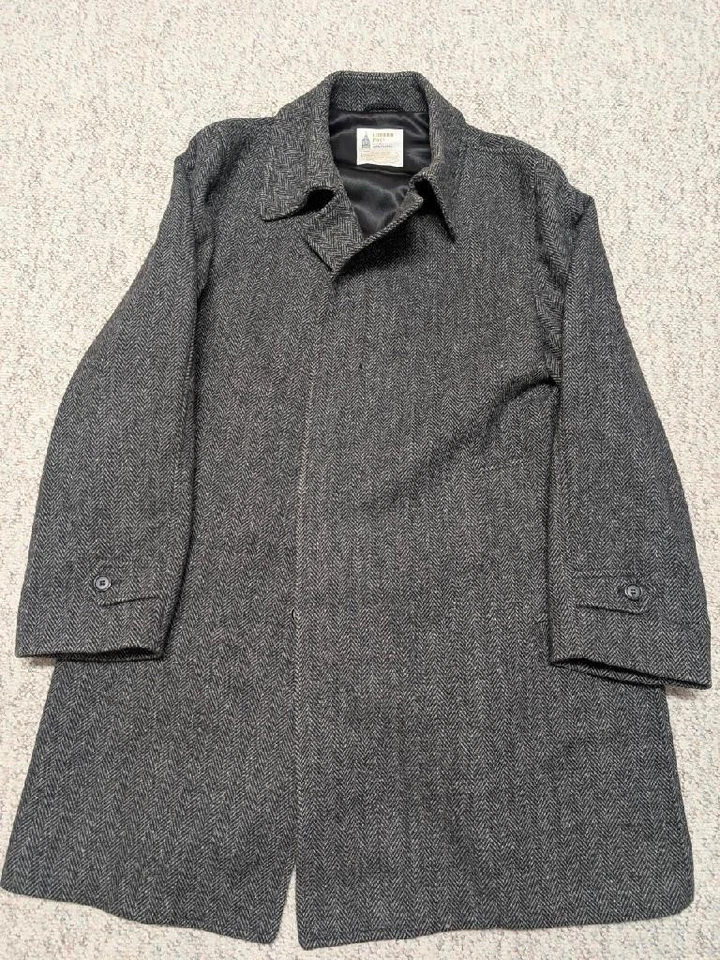 vintage TWEED herringbone OVERCOAT charcoal gray 46 donegal english wool XL - Image 3 of 4