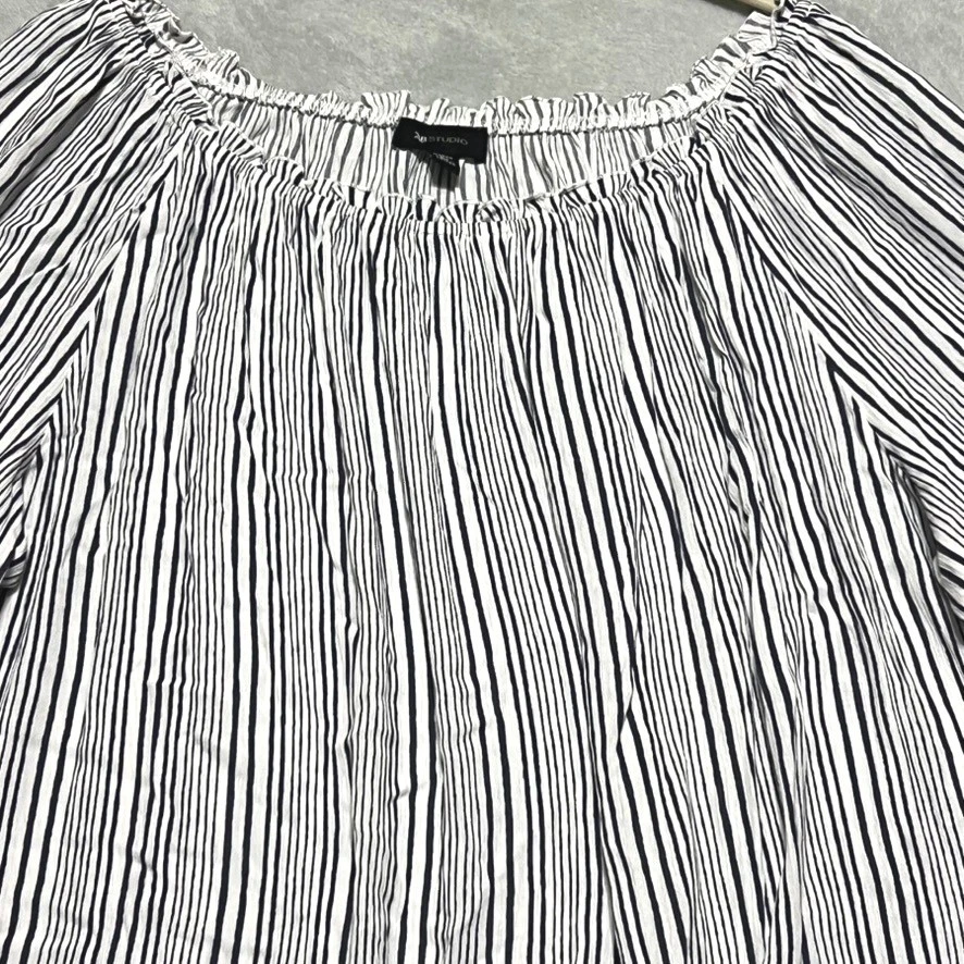 NEW AB Studio Woman 3X Striped Tie Front Off Shoulder Flounce Sleeve Top Blouse - Image 3 of 4