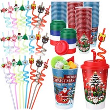 36 Sets Christmas Party Favors Goodie Cups with Lids and Straws for Birthday ...