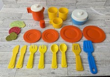 Vintage Fisher Price Fun With Food Play Kitchen Assorted Plates Cups Fork Spoon