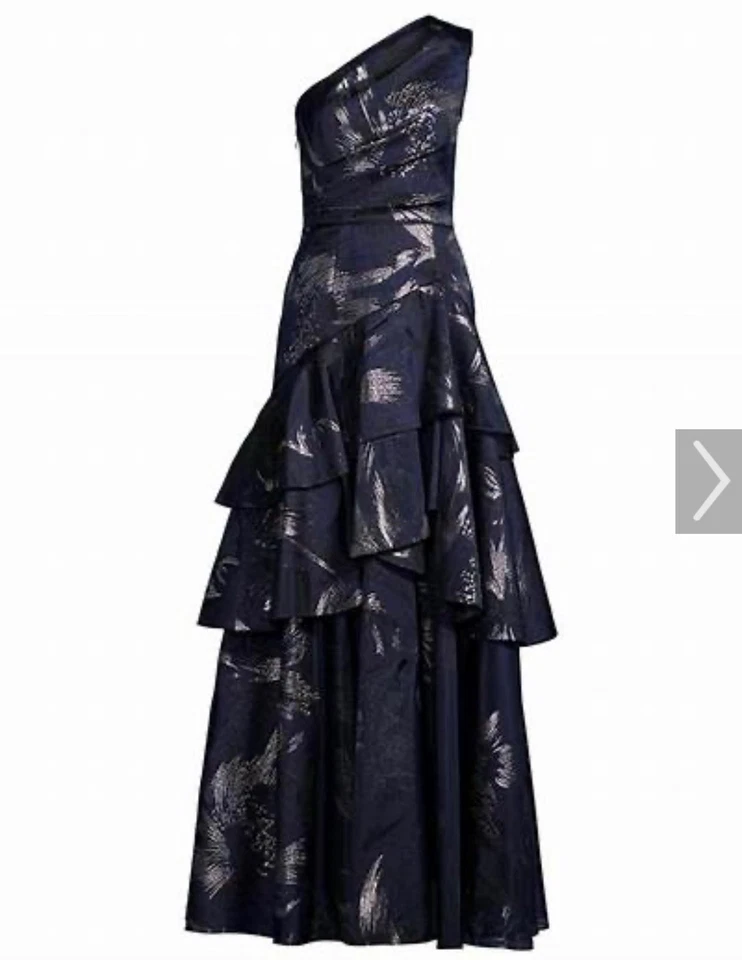 Nuevo vestido Aidan Mattox talla 4, con un hombro en capas, color: azul marino/plateado. Foto 2 de 3