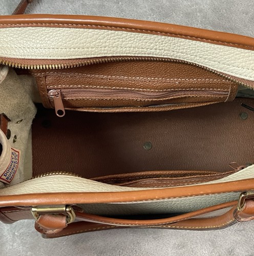 VTG Dooney & Bourke USA AWL Buckle Satchel Purse Bone & British Tan Leather - Picture 7 of 18
