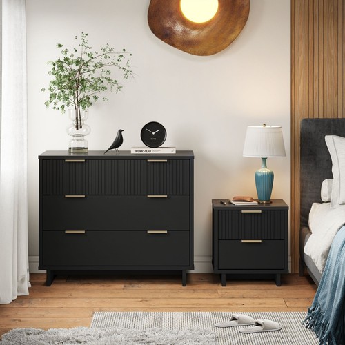 2-Piece Granville Standard Dresser and Nightstand Set - Solid Wood in Black - Picture 2 of 19