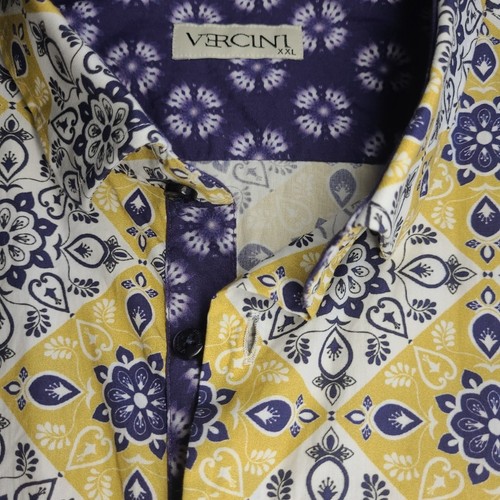 Vercini  Men's Shirt 2XL Button Up Reverse Cuff Geometric Pattern Work Casual - Picture 4 of 11