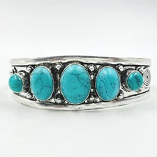 925 Sterling Silver Oval Turquoise Gemstone Handmade Jewelry Cuff Bracelet