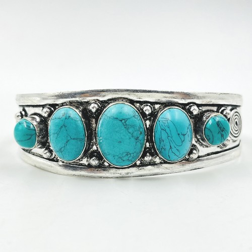 925 Sterling Silver 5 Oval Turquoise Gemstone Handmade Jewelry Cuff Bracelet
