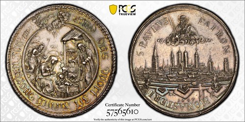 GERMANY. Munster. 2 Taler 1647-EK. PCGS AU58. Nativity Scene / City View. RARE. - Picture 3 of 3