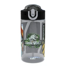 Zak 16oz Jurassic World Dinosaur Straw Water Bottle, Durable Plastic Bottle NEW