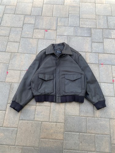 VINTAGE US Wings style Leather Bomber Jacket Mens L Military Flight A-2 Brown - Picture 3 of 6