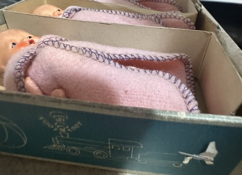 Antique Quin Tots Bisque Baby Doll Box Set Jointed Vtg Quintuplet Japan Dionne 5 - Picture 7 of 12