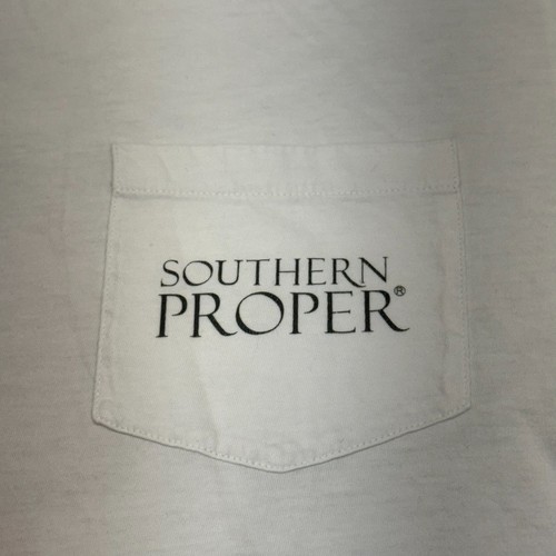 T-shirt Southern Proper casual uomo taglia media bianca con taschino 100% cotone - Foto 3 di 6