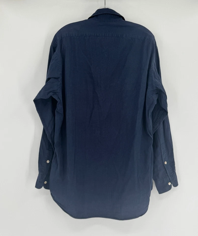 Camisa 45Rpm Para Hombres Azul Tejida Algodón Cuello Manga Larga Botón Talla 4 Foto 3 de 4