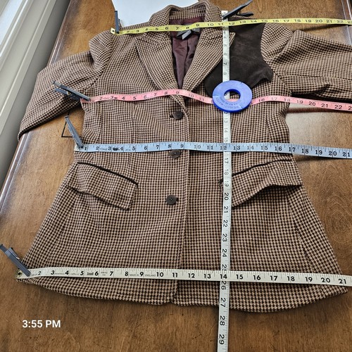 Chaqueta de equitación LAFAYETTE 148 talla 4 blazer mujer pata de gallo lana gamuza parche - Imagen 7 de 21