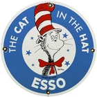 VINTAGE ESSO GASOLINE PORCELAIN SIGN GAS OIL PUMP PLATE CAT IN THE HAT DR SEUSS