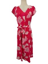 Talbots Dress Sz 2 Pink Floral Midi Button Front Fit And Flare Sundress Flowy 