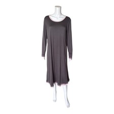 Ekouaer Women's Long Sleeve Sleep Nightgown Midi Gray Pink Trim Size Medium