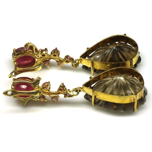 Giff para Ella 925 Plata 19 x 28 Mm. Cuarzo Fumé , Rubí Y Zafiro Pendientes - Imagen 3 de 4