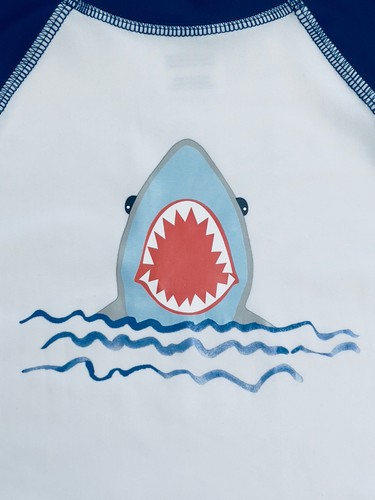 Boys Floatimini Swimsuit SHARKS Board Shorts Shirt SET 5 Swim Blue White JAWS - Picture 3 of 7