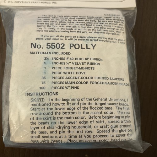 Craft World 1974 Dollie Sisters #5502 Perlen Puppe Kit Polly - Bild 8 von 8
