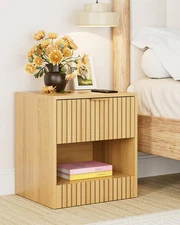 Nightstand, Modern Night Stand, Bedside Table with Drawer and Open Shelf, Cub...