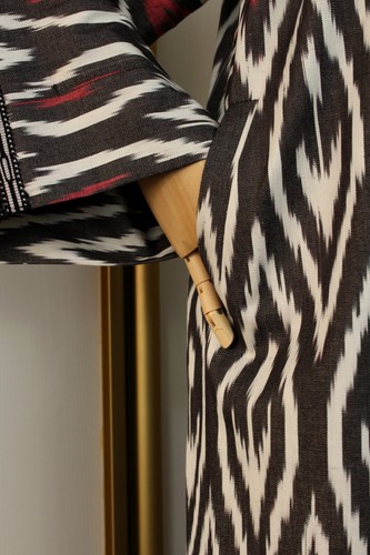 Cotton ikat chapan,Uzbek kaftan cape,boho ikat dress,ethnic abaya,cover kimono - Picture 8 of 10