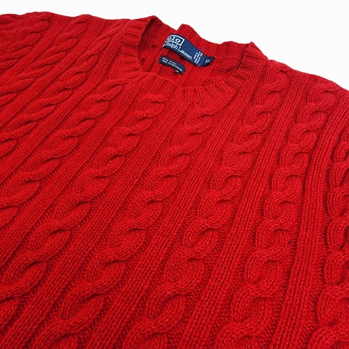 VTG Polo Ralph Lauren Red Wool & Cashmere Cable Knit Sweater Sz XL - Picture 2 of 8