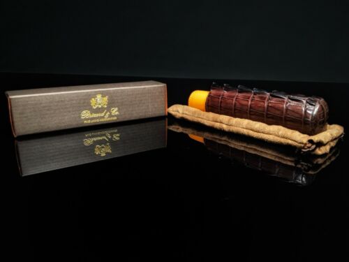 Brizard and Co Caiman Tobacco and Racing Orange Leather cigar tube holder