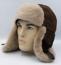 100 Sheepskin Shearling Leather Hat Trapper Ushanka Hunting M-3XL ESPRESSO/TEAK