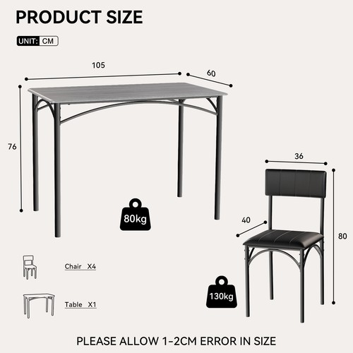 5 Piece Dining Table and Chairs Set Wooden Space Saving with Metal Frame Kitchen - Picture 18 of 29