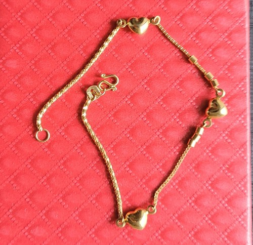 18k Yellow Solid Gold Heart Charms Slider Link Bracelet 1.90g New for Girls - Picture 13 of 13