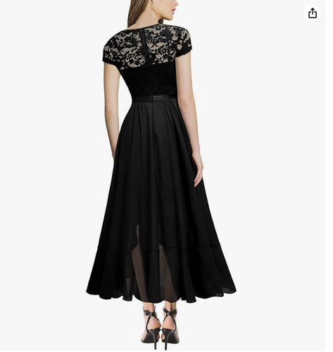 Miusol Women's V Neck Elegant Lace Ruffle Bridesmaid Maxi Dress (Black, 2XL) - Picture 2 of 4