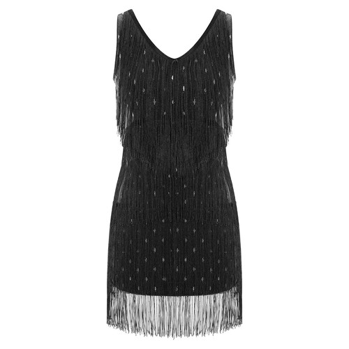 Womens Vintage Tassel Flapper Dress Sleeveless V-Neck Latin Salsa Dance Dress - Imagen 24 de 58