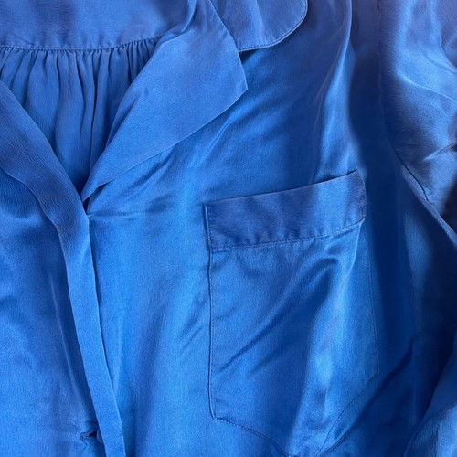 VTG Perlita Blue Pure Silk Satin Loose Fit Button Front Sleepshirt Womens Medium - Picture 4 of 8