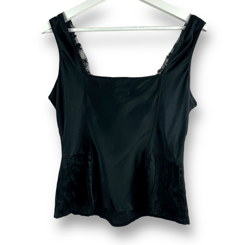 Tribal Women's 8 Lace Trim Silk Corset Tank Top Black Dark Fairycore Y2K Beaded - Picture 2 of 8