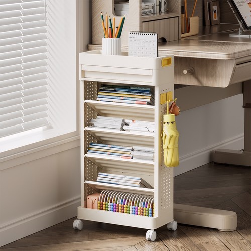 Bücherregal Standregal Aktenregal Schrank Bücherwagen Weiß mit Rollen Schubladen - Bild 12 von 14