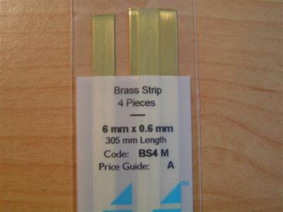 (5,70  /m), Albion Alloys, Messingstreifen, 6x0,6x305 mm, 4 Stk. BS4M